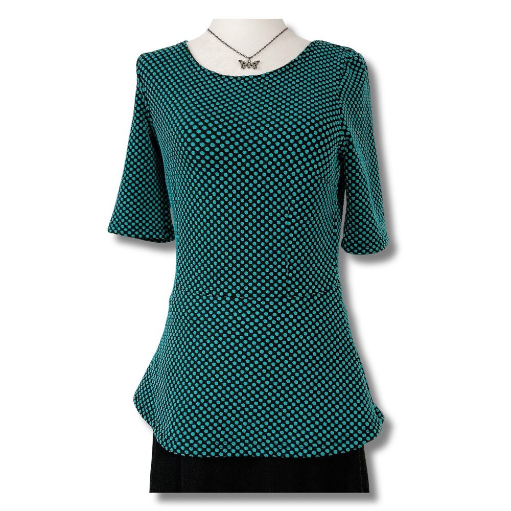 PLUM Teal green and black polka dot short sleeve plum top ~ XS SMALL goth shirt